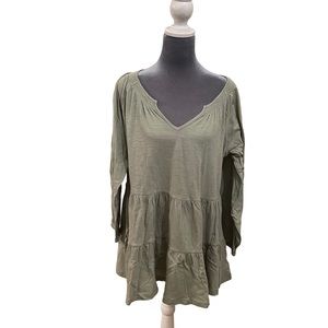 Anthropologie Maeve babydoll tiered swing V neck long sleeve top size large nwt